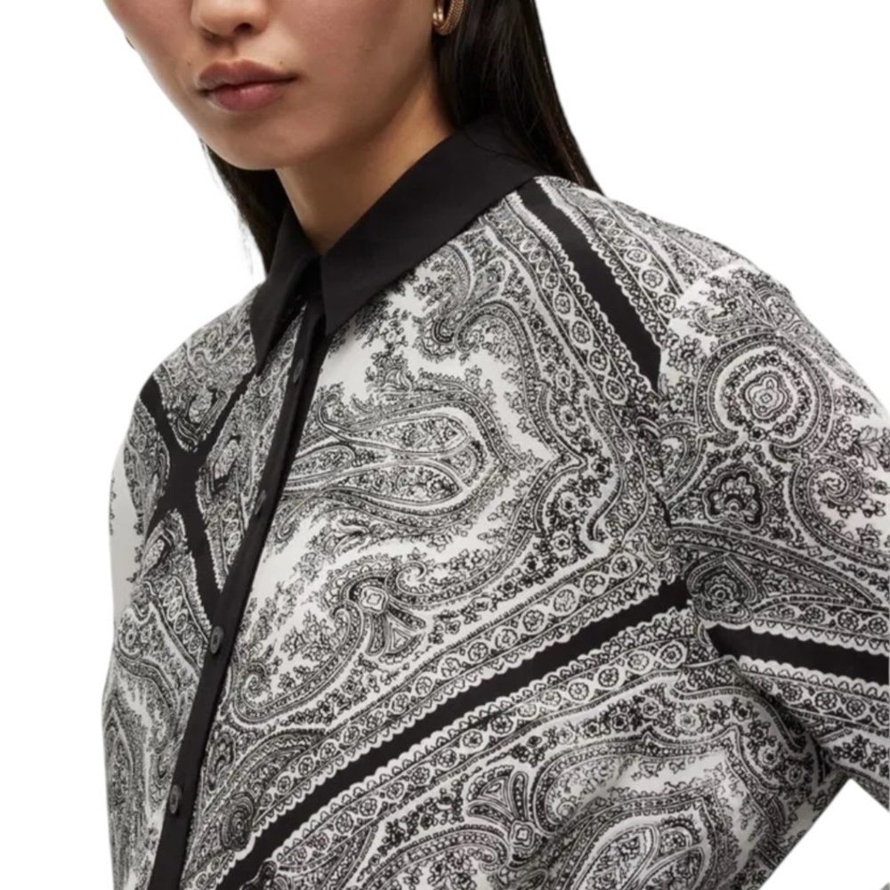 AllSaints Black and White Paisley Midi Shirt Dress - Picture 8 of 14